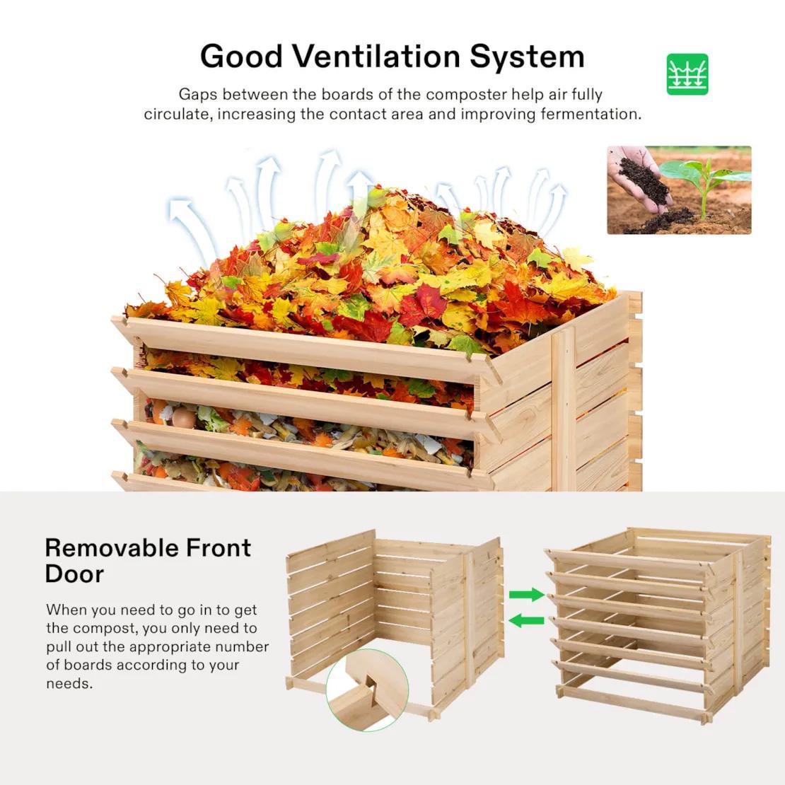 VIVOSUN 170 Gallon Wooden Compost Bin 90 X 90 x 80cm