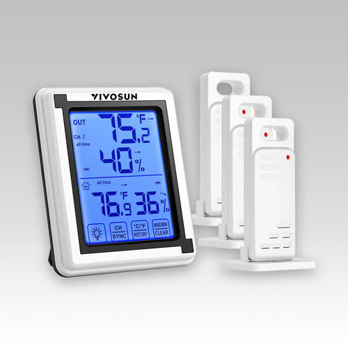 VIVOSUN Wireless Thermometer and Hygrometer with 3 Remote Sensors