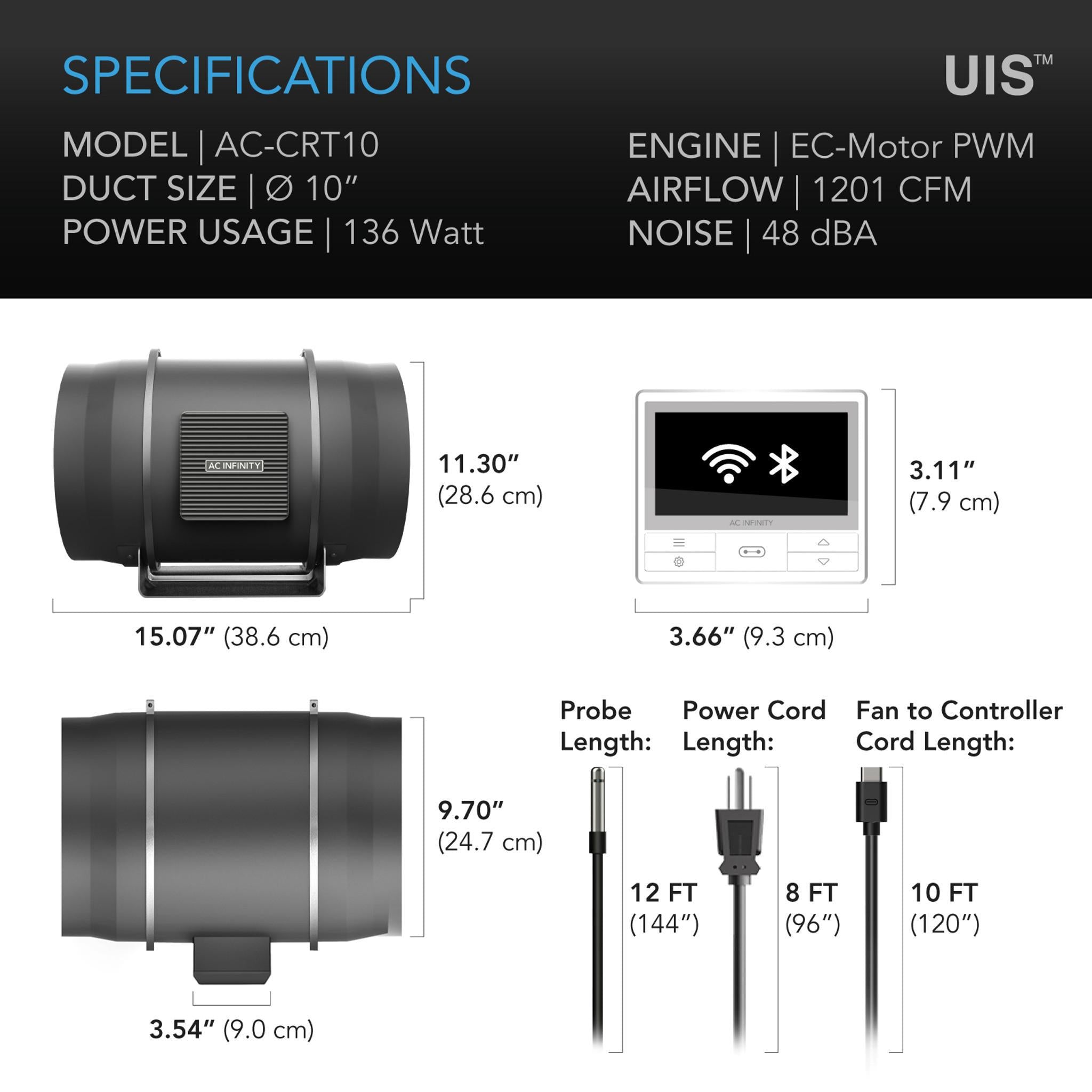 10" 250mm Extraction Inline Fan System For Home Ventilation Specifications