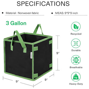 VIVOSUN 5 Pack Square Grow Bags 3Gal - 10Gal