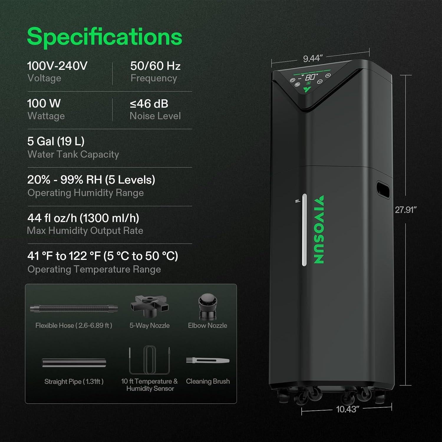 Vivosun AeroStream H19 Intelligent Environmental 19L Humidifier with Temp & Humidity Probe, Designed Specifically for Use with Grow Tents