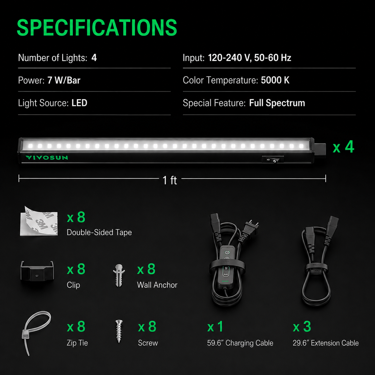 Vivosun 5000K  28W (4 x 7W), 1FT LED Plant Light Strip