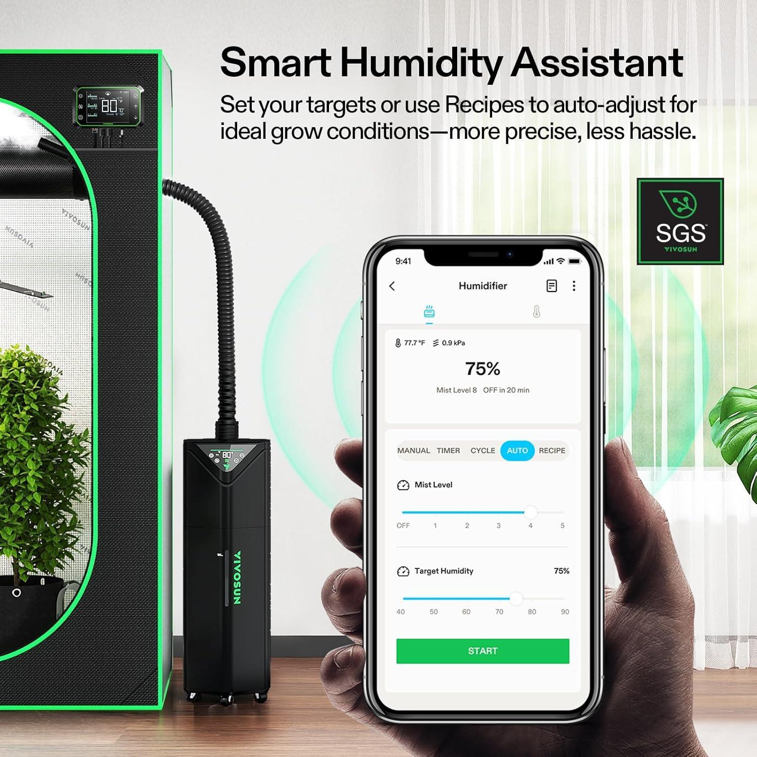 Vivosun AeroStream H19 Intelligent Environmental 19L Humidifier with Temp & Humidity Probe, Designed Specifically for Use with Grow Tents