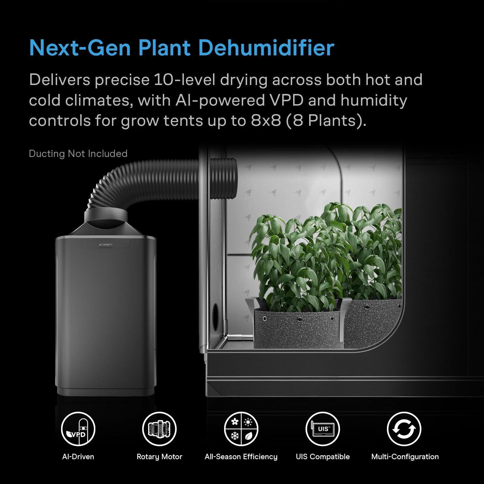 AC INFINITY HYDRONE 7, Plant Dehumidifier with AI-Powered Humidity VPD Controller, up to 8x8