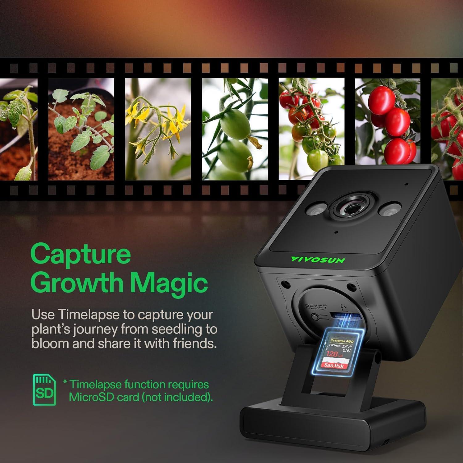 GrowCam C4, 2K QHD WiFi Smart Camera for Grow Tent & VGrow Smart Grow Box, Timelapse, Night Vision, SD Card Storage, 2-Way Audio, App Control