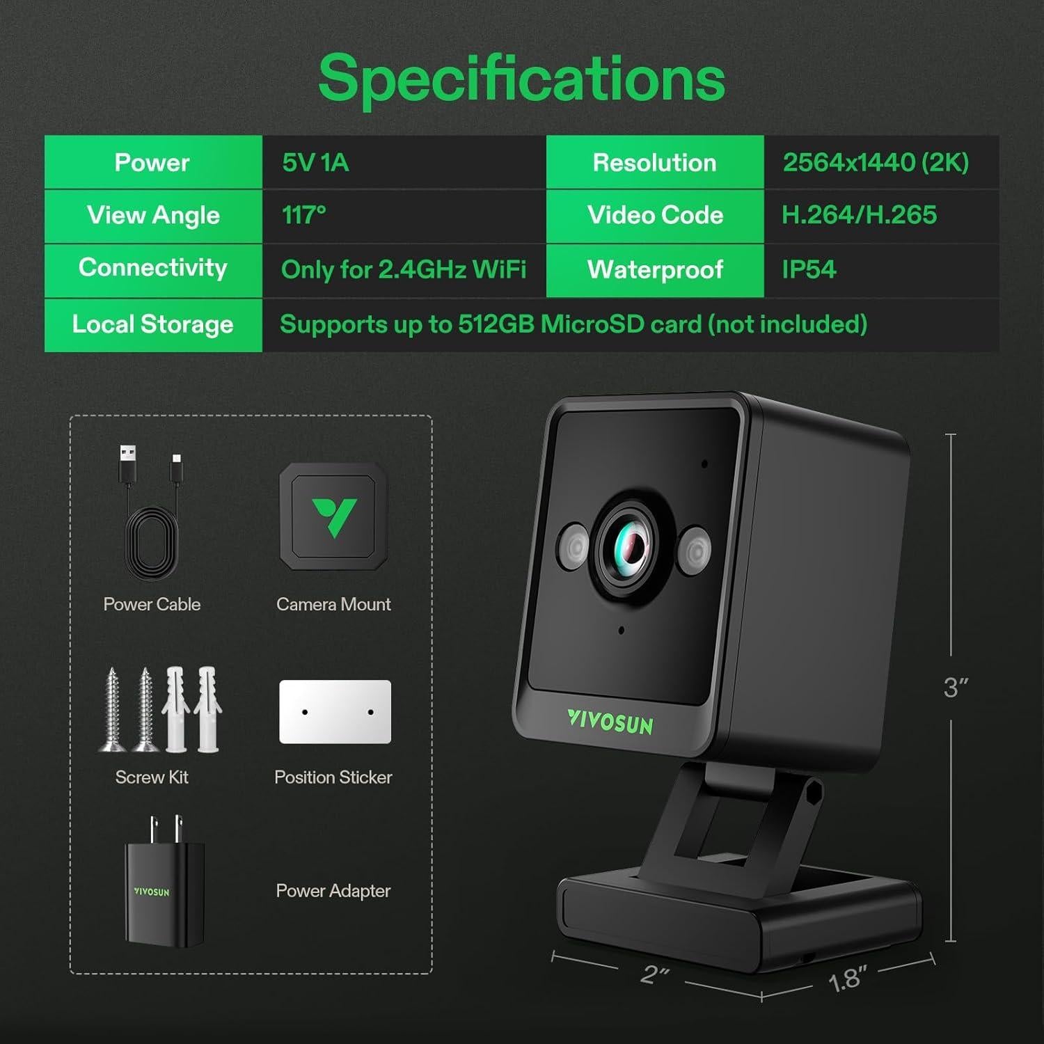 GrowCam C4, 2K QHD WiFi Smart Camera for Grow Tent & VGrow Smart Grow Box, Timelapse, Night Vision, SD Card Storage, 2-Way Audio, App Control