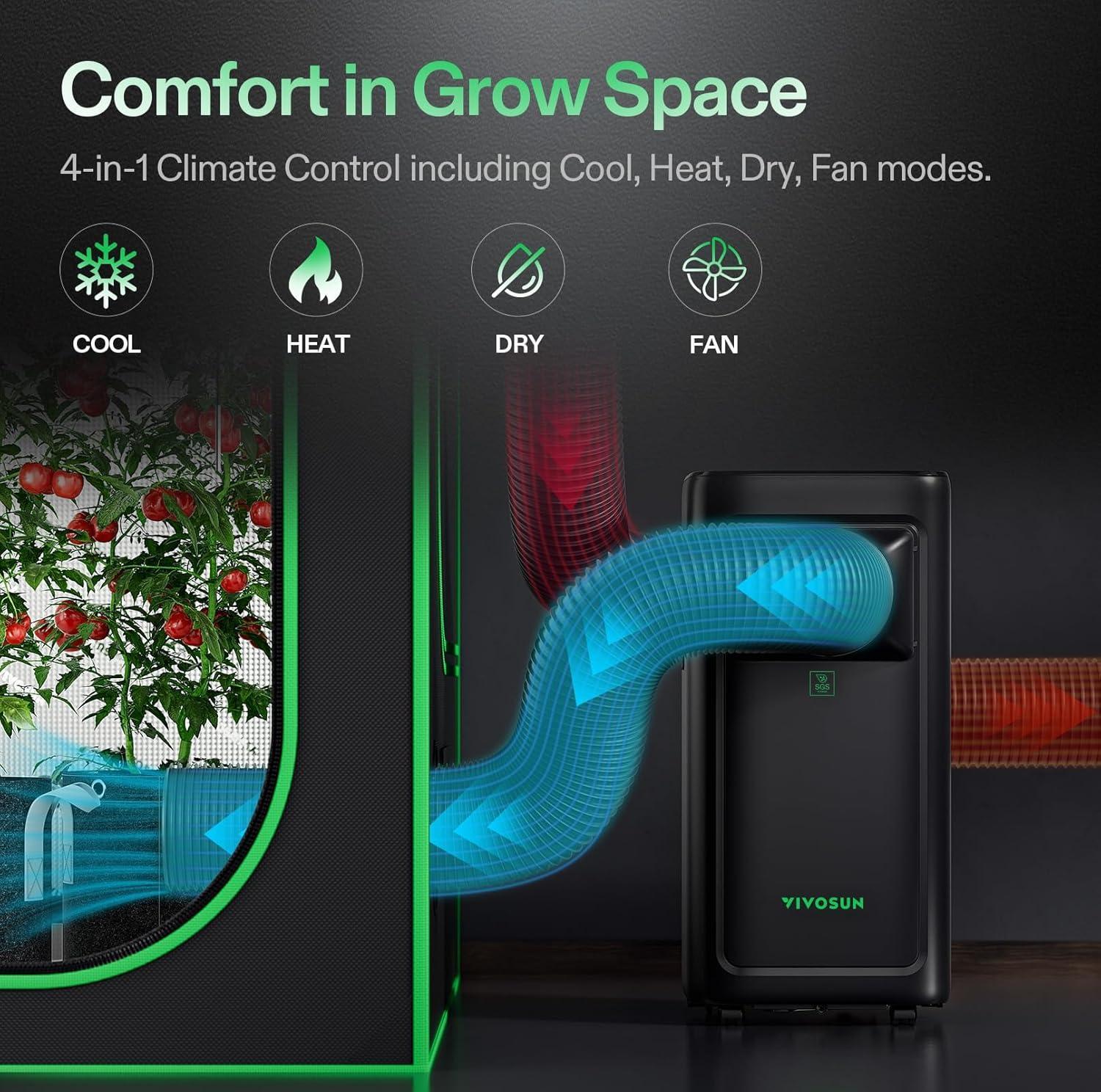 VIVOSUN AeroLush C08 Smart Air Conditioner, 8000BTU, 4-in-1 Function, with Temperature & Humidity Sensor Probe, Smart Remote Control
