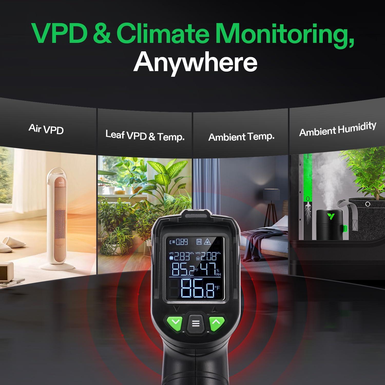 VIVOSUN VPD Thermometer, Handheld Environmental Monitor, Precision Infrared Laser Thermometer Gun with Adjustable Emissivity, Leaf VPD and Temperature