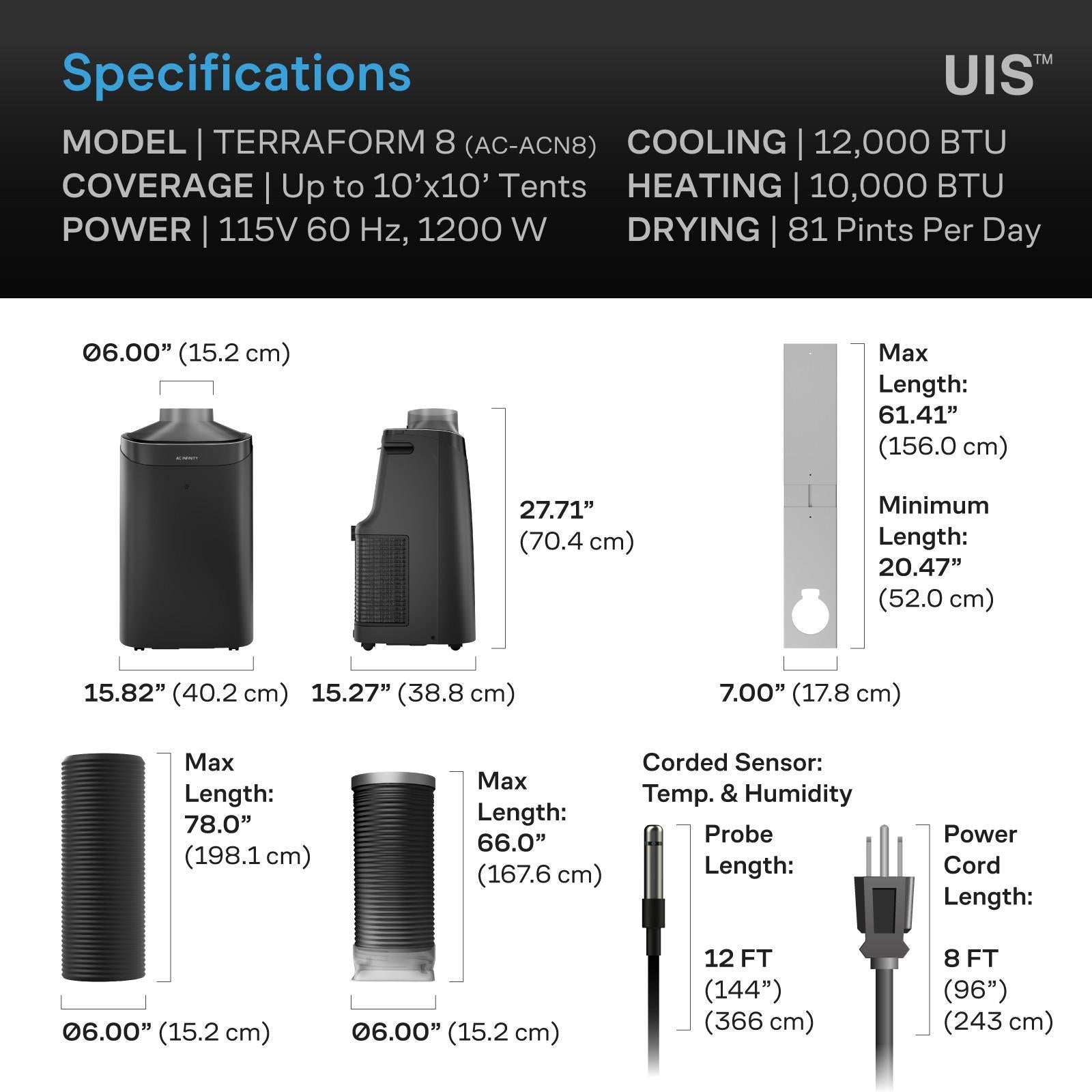 TERRAFORM 8, All-In-One Climate Control A/C with One-Duct Auto Switching 12,000 BTU