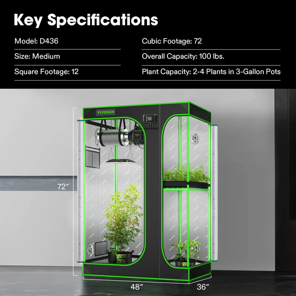 VIVOSUN Grow Tent 120cm x 90cm x 180cm