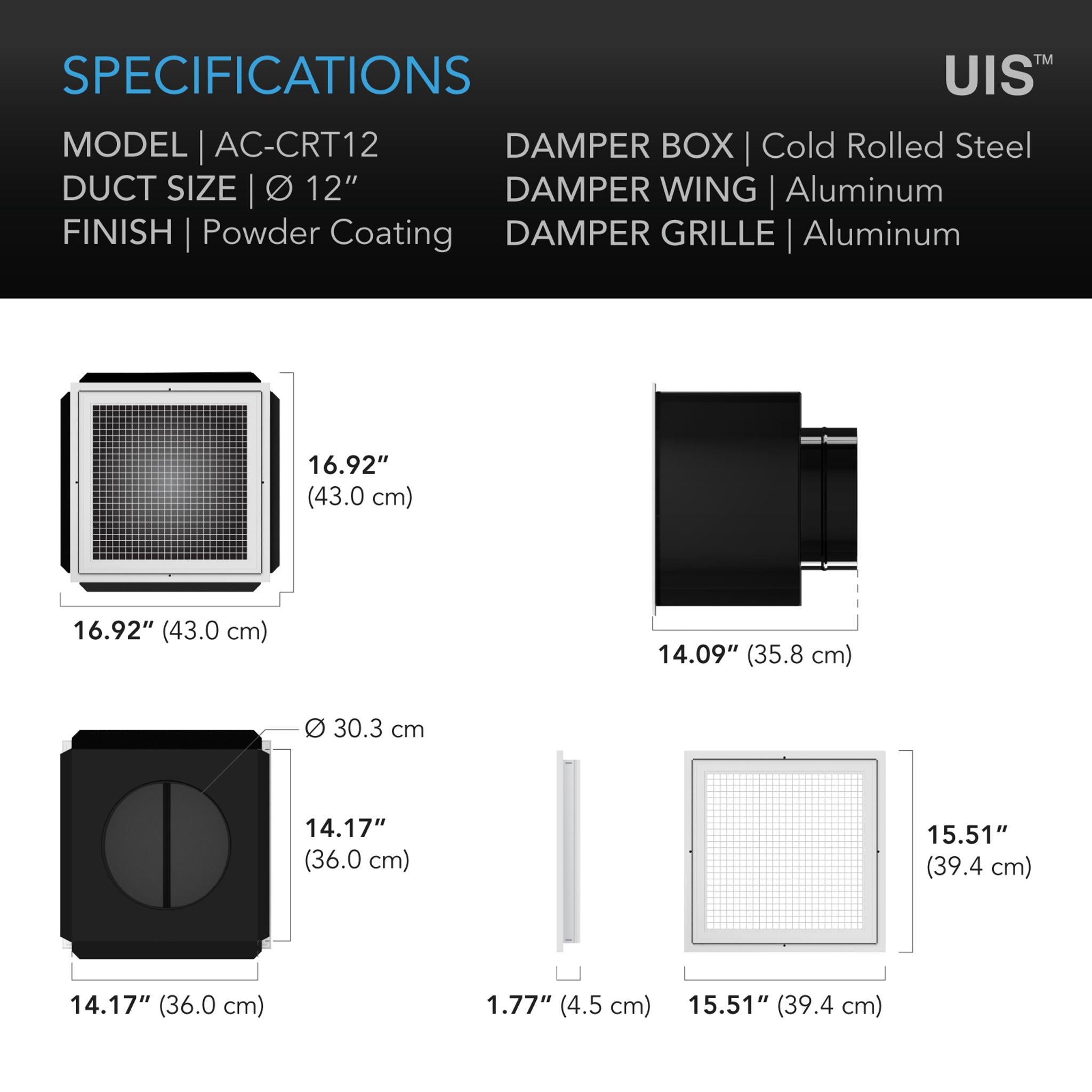 AC INFINITY Home extraction System Ceiling Grill Specifications