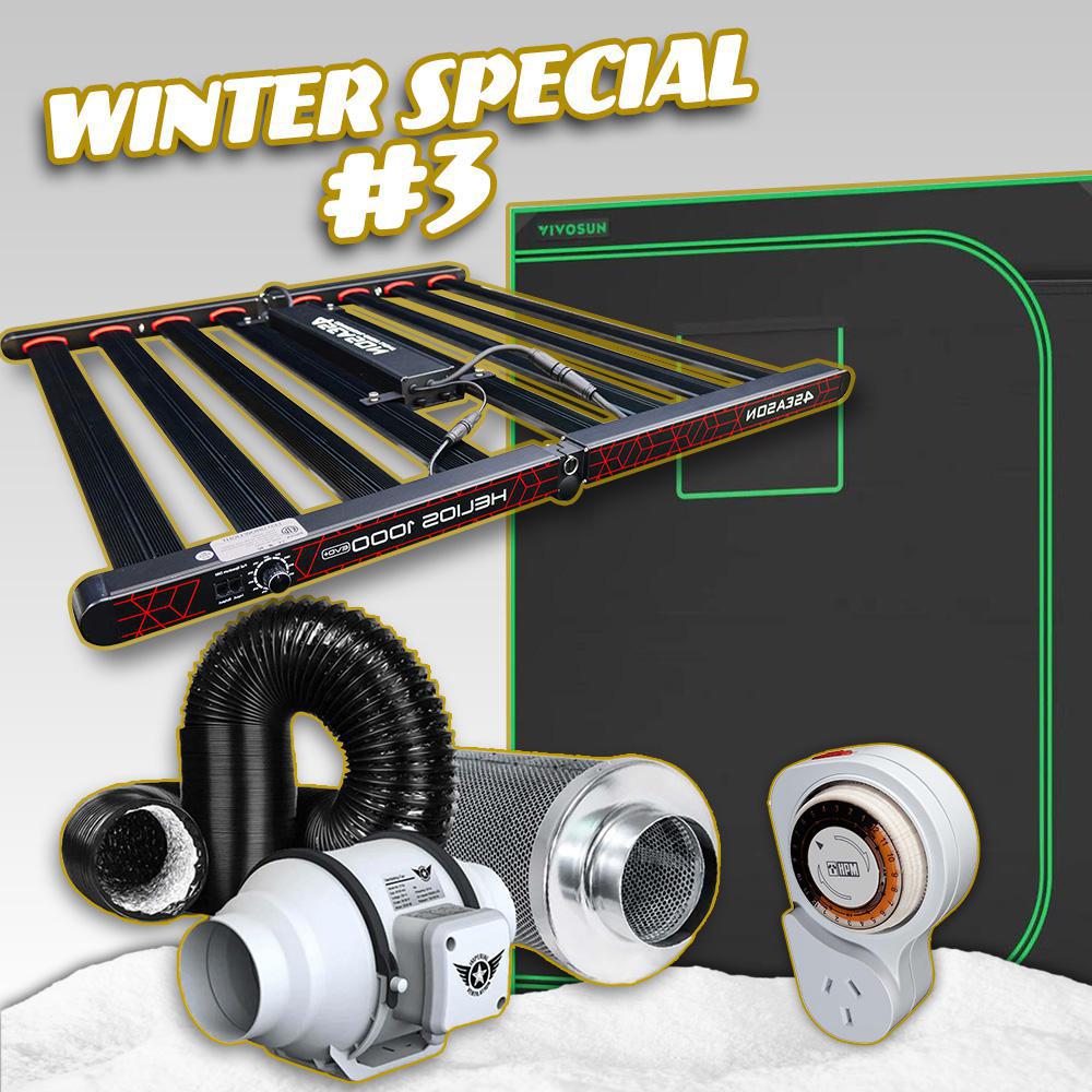 Winter Special Grow Kit Number Three includes vivosun grow tent, heliios 1000 LED grow light, fan package.