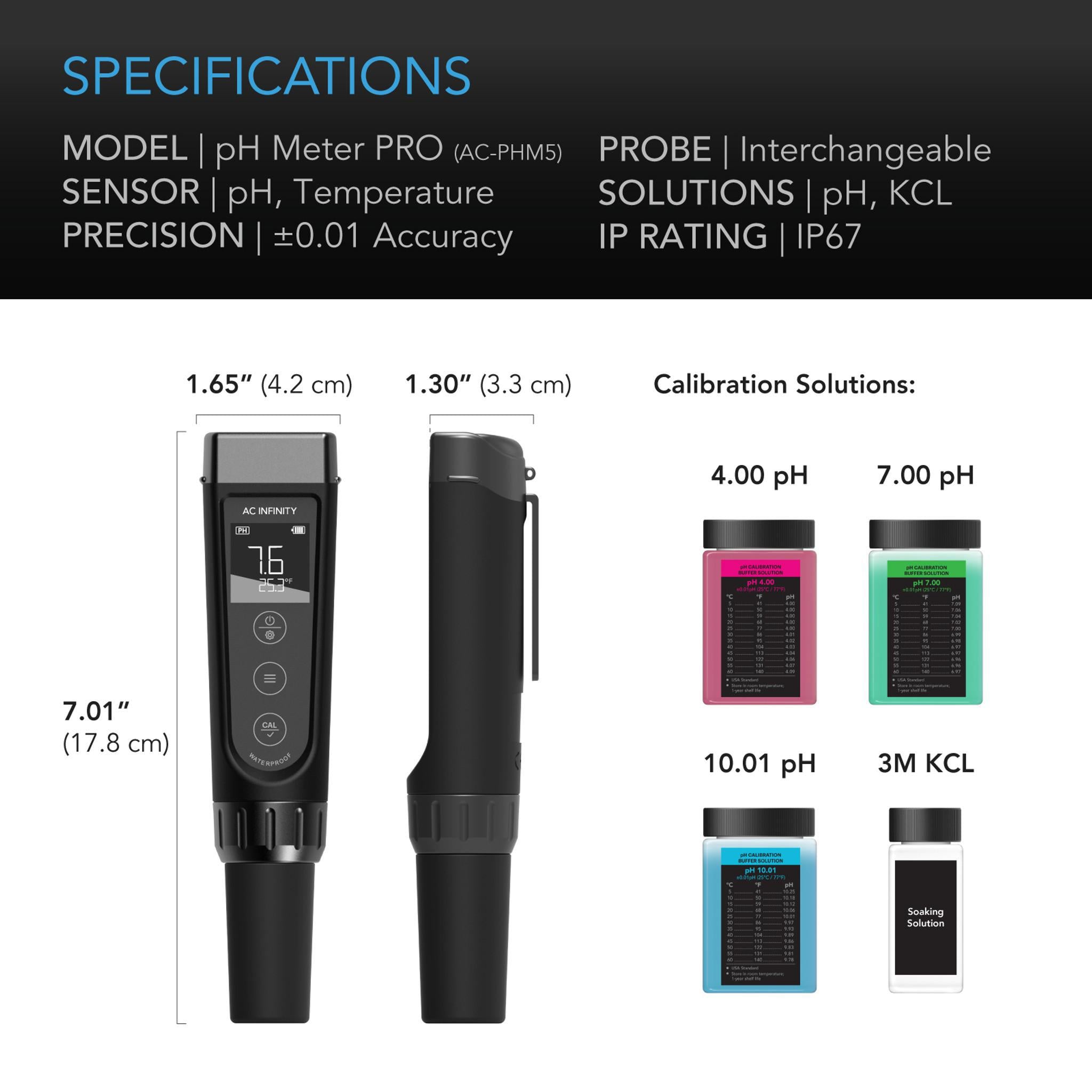 Hydroponic pH pen with calibration solutions