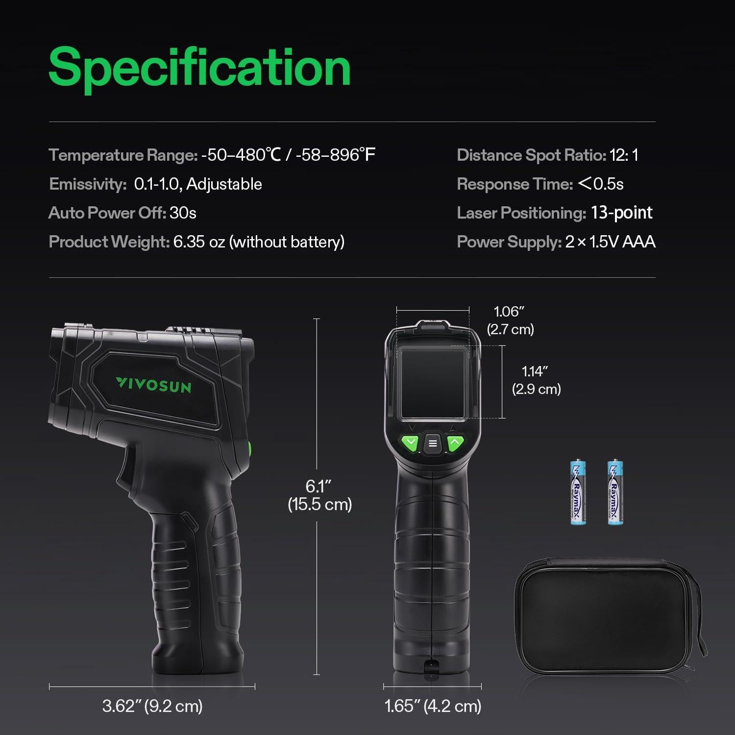 VIVOSUN VPD Thermometer, Handheld Environmental Monitor, Precision Infrared Laser Thermometer Gun with Adjustable Emissivity, Leaf VPD and Temperature