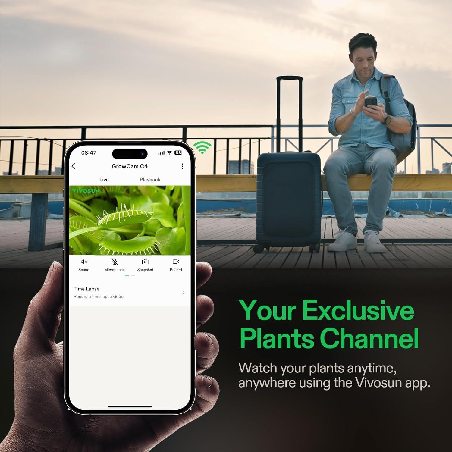 GrowCam C4, 2K QHD WiFi Smart Camera for Grow Tent & VGrow Smart Grow Box, Timelapse, Night Vision, SD Card Storage, 2-Way Audio, App Control
