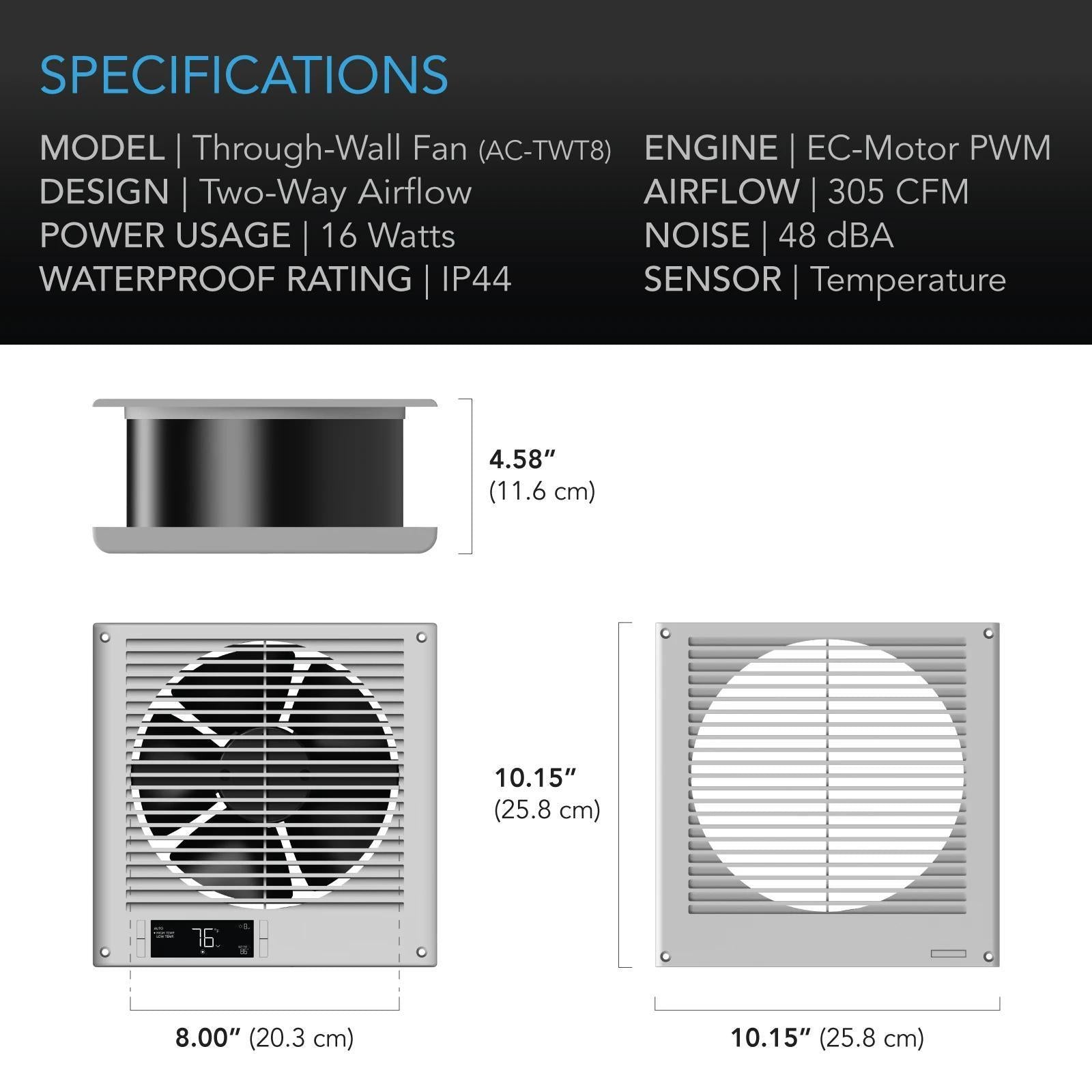 Room To Room Fan, Two-Way Airflow, Temperature Controller, 8-INCH