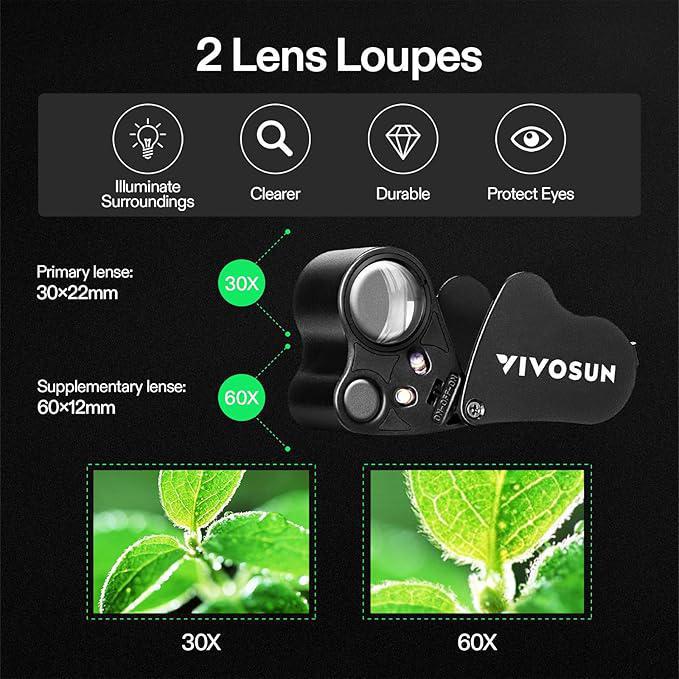 Vivosun Jewelers Loupe 30x 60x Zoom