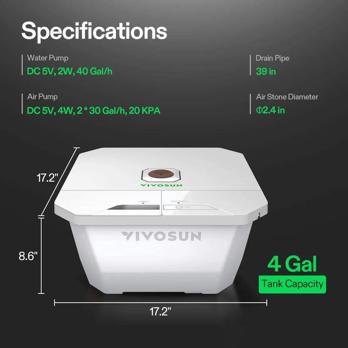 VGrow DWC Hydroponics Growing System Kit for VGrow Smart Grow Box, 4-Gallon Deep Water Culture with Air Stones and Rapid Rooters