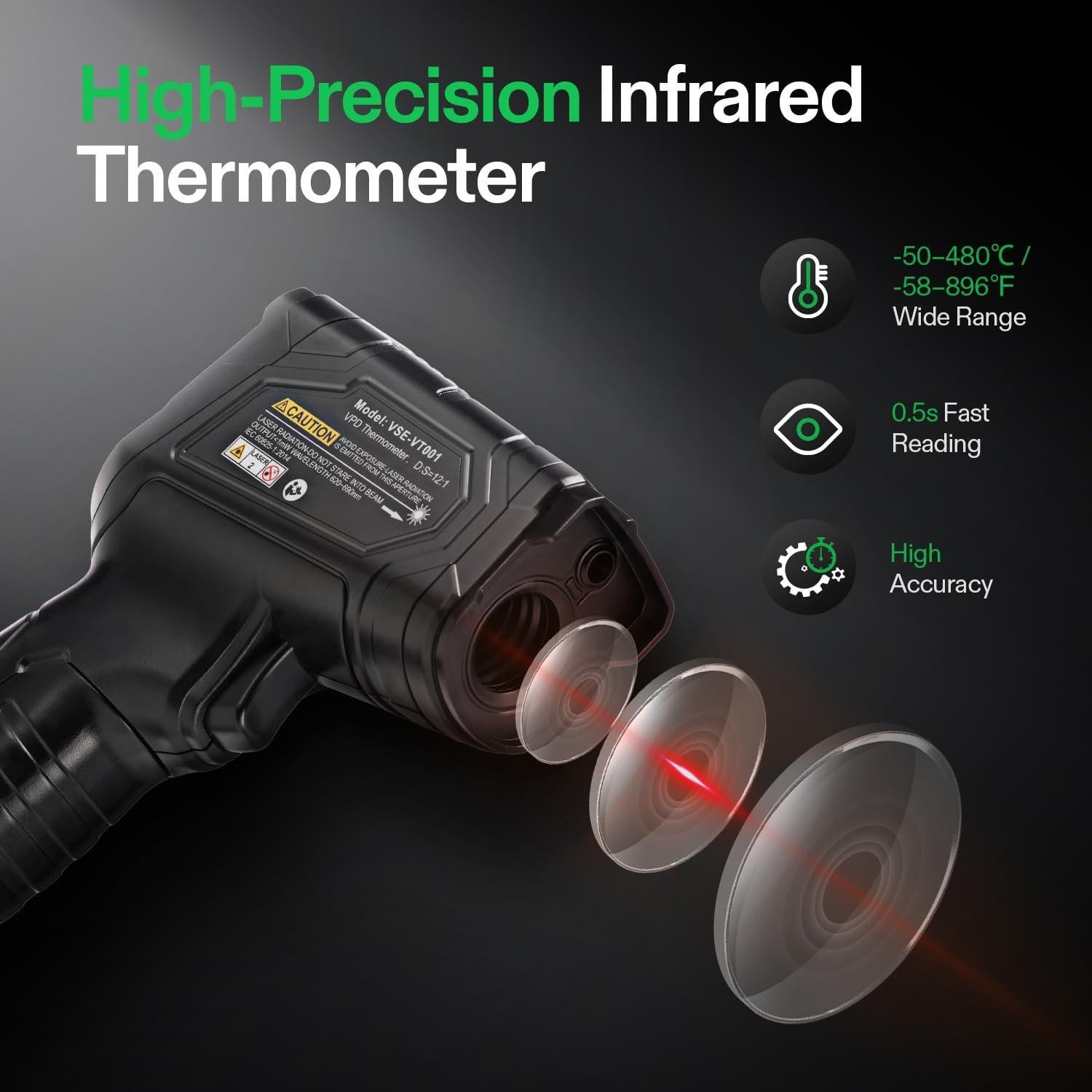VIVOSUN VPD Thermometer, Handheld Environmental Monitor, Precision Infrared Laser Thermometer Gun with Adjustable Emissivity, Leaf VPD and Temperature