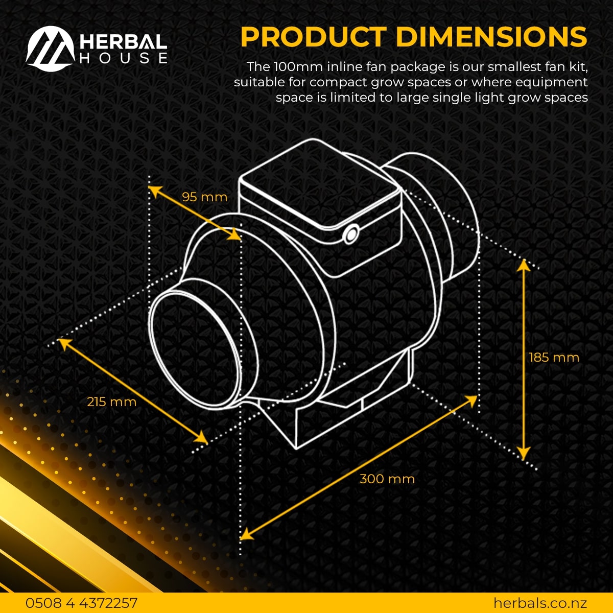 100mm Imperial Ventilation Mixed-Flow Inline Fan dimensions