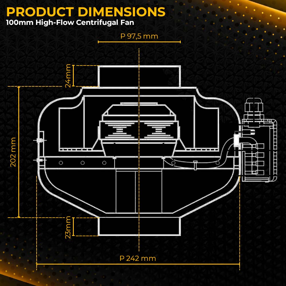 100mm High-Flow Centrifugal Fan dimensions