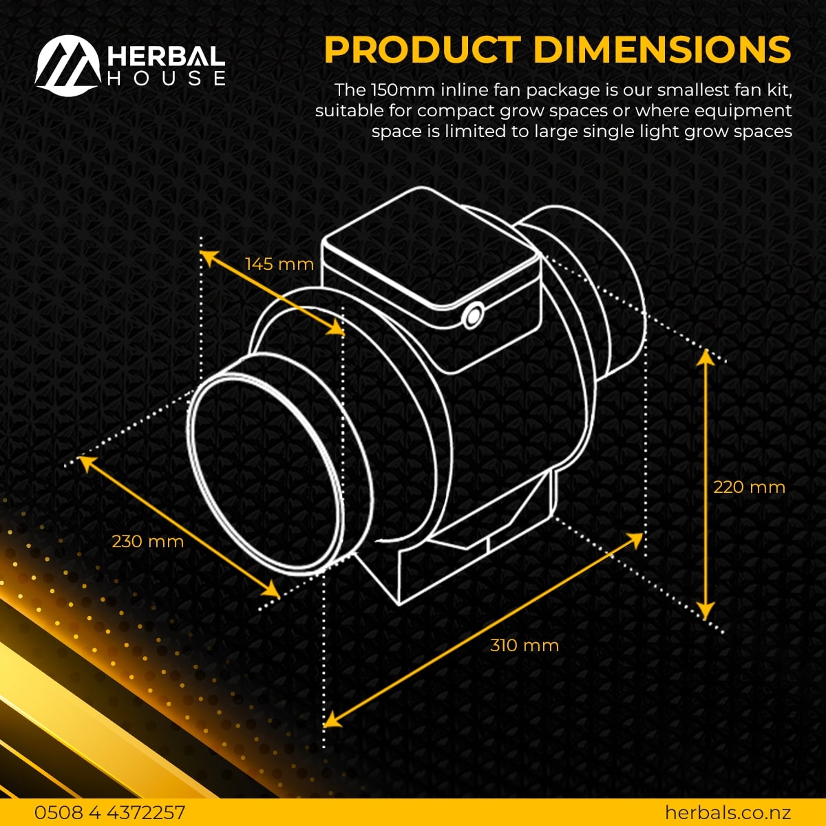 150mm Imperial Ventilation Mixed-Flow Inline Fan dimensions