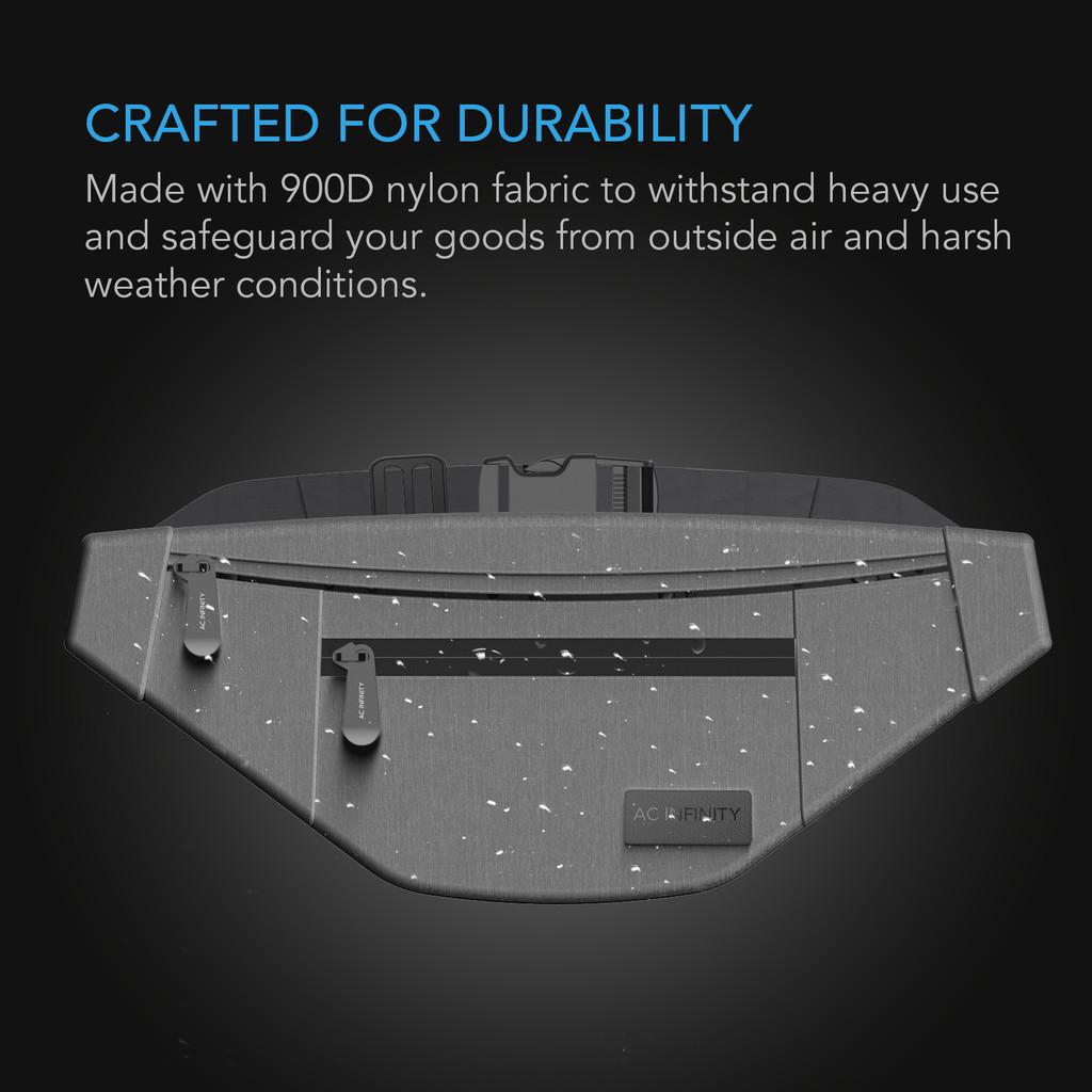 SMELL PROOF BELT BAG, GRAY, WITH 900D NYLON FABRIC AND CARBON FILTER LINING
