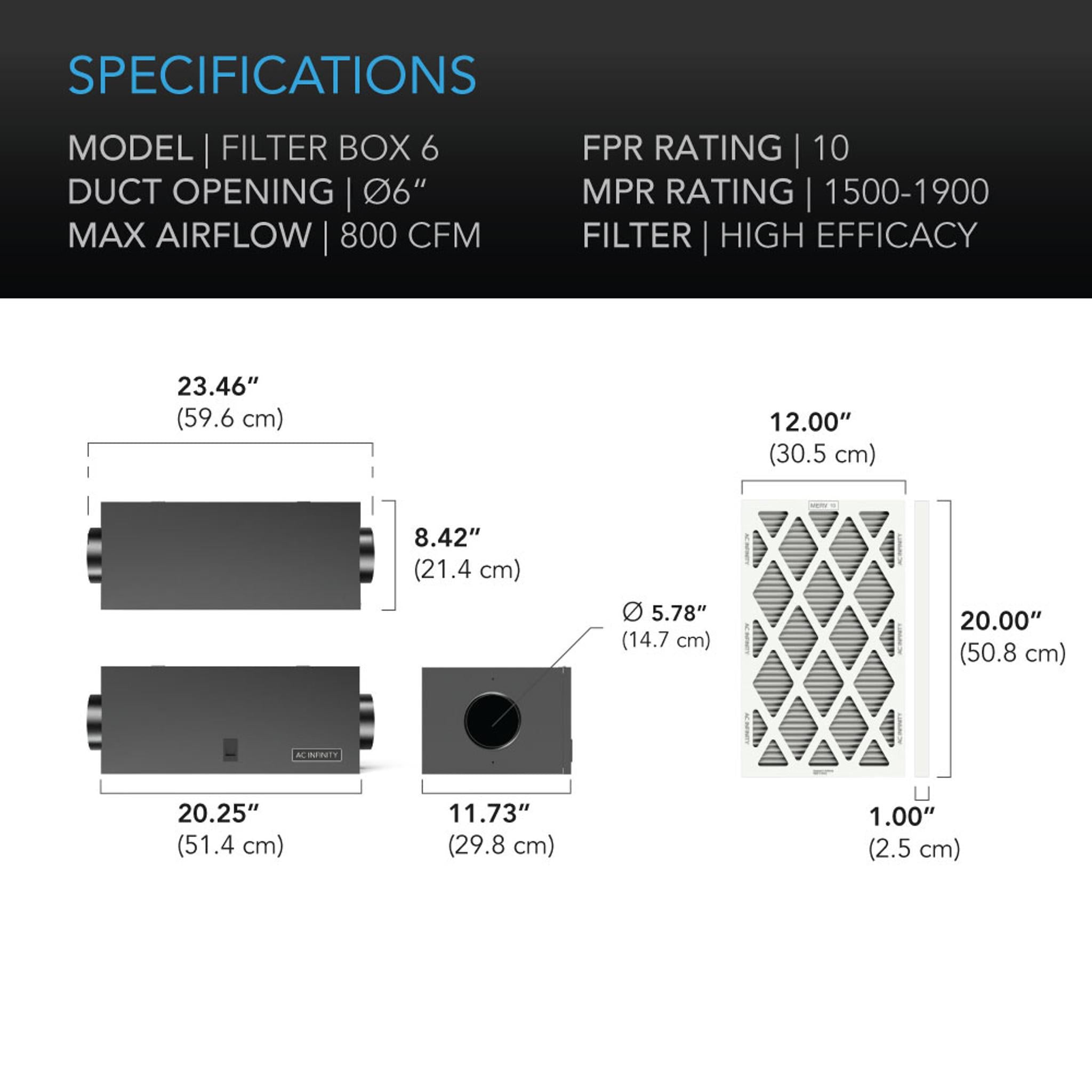 INLINE AIR FILTER BOX 6"/150mm | AC INFINITY