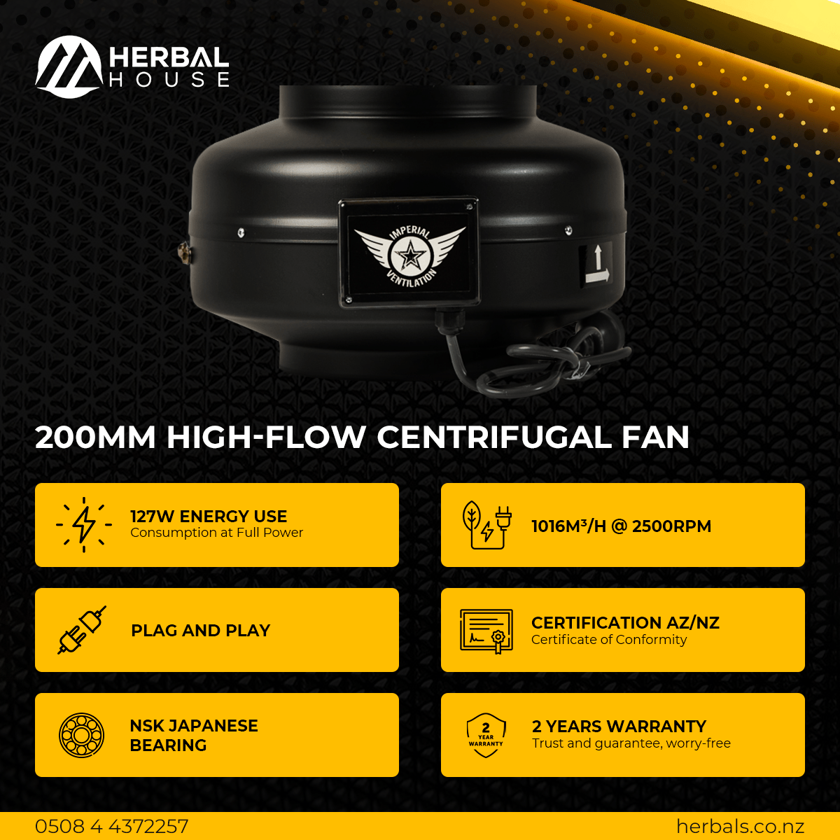 200mm High-Flow Centrifugal Fan specs