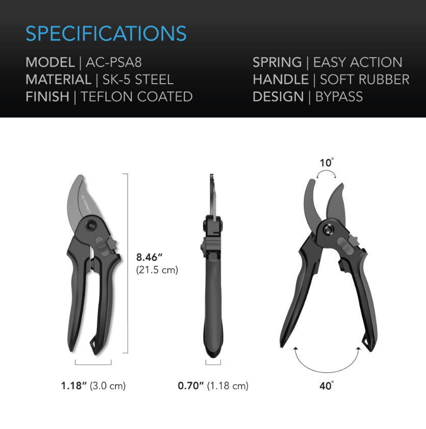AC Infinity stainless steel pruning shears specs