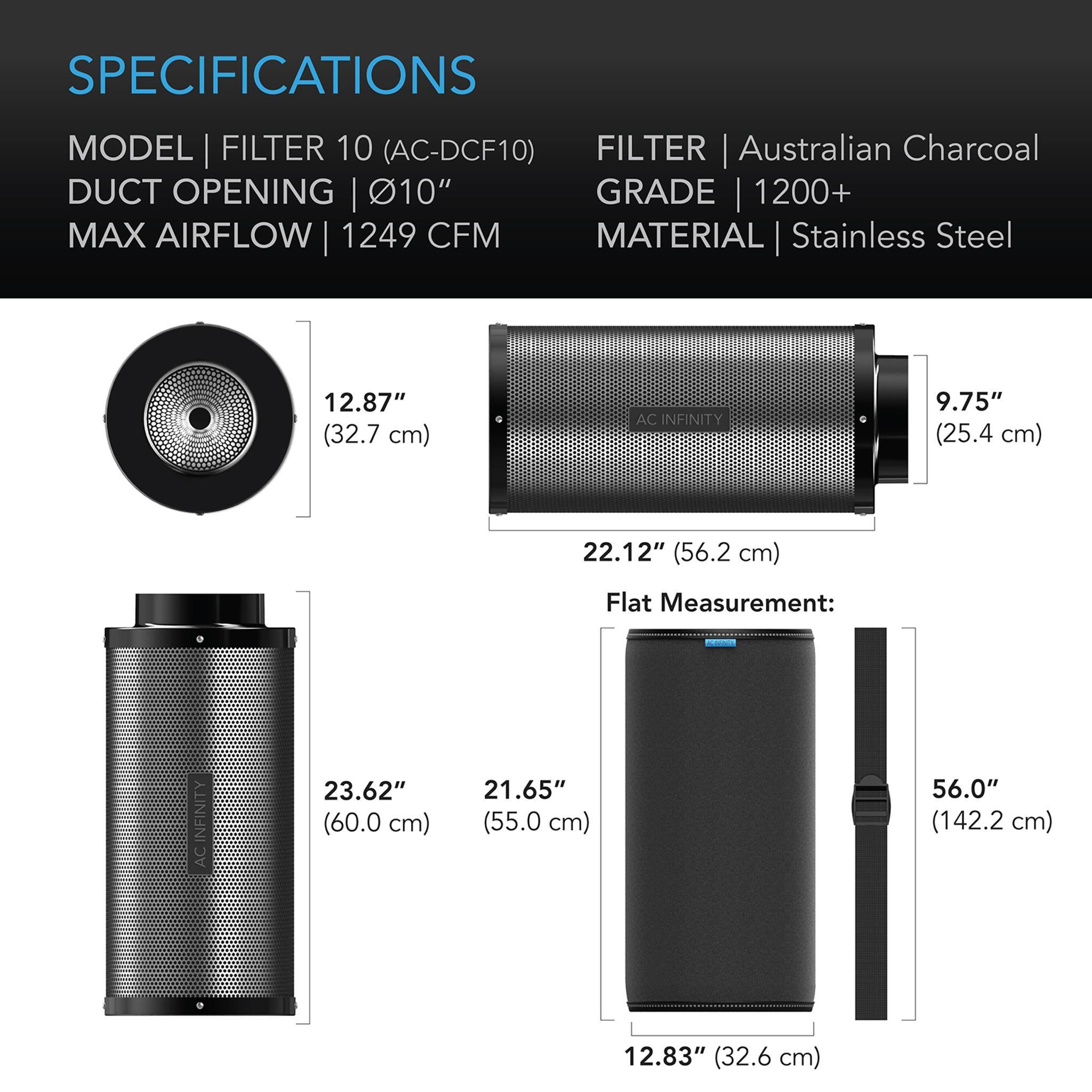 250mm AC Infinity Carbon Filter specs